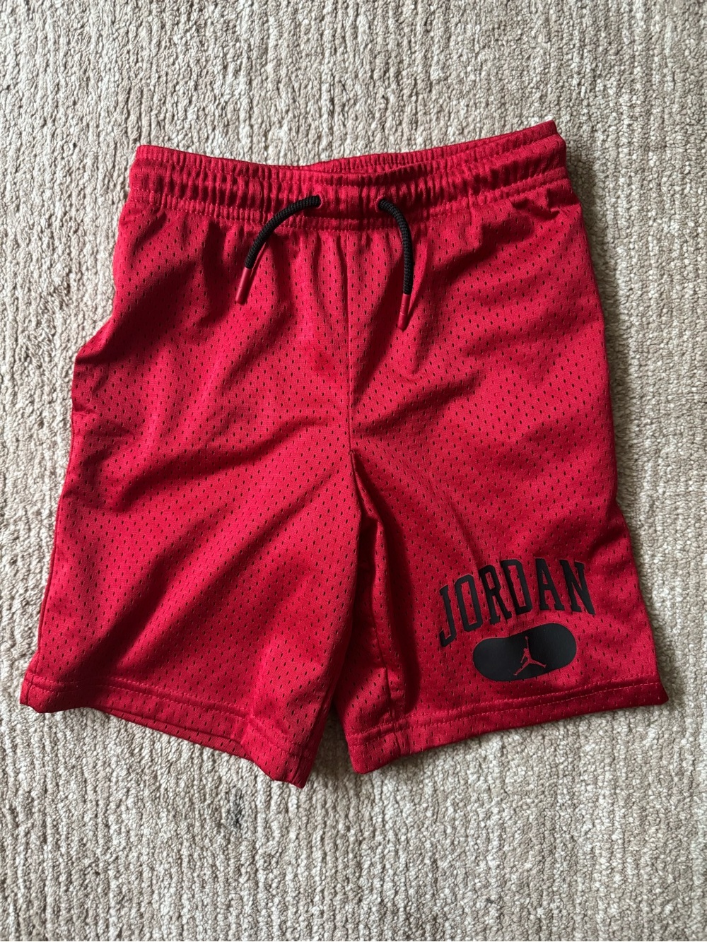 Jordan Red Mesh Athletic Shorts with Black Logo